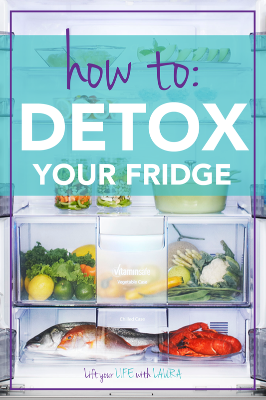 Step by step guide to detox your kitchen and give yourself a fridge makeover. Eat unprocessed food easily with these spring cleaning tips. #liftyourlifewithlaura #springcleaning #detox #healthdetox #cleaningtips